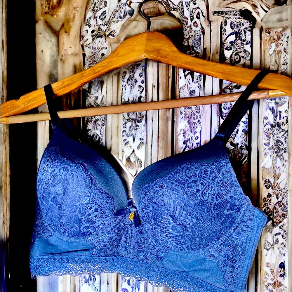 Daisy Fuentes Push Up Bra 36B Midnight Blue Lace Underwire NWOT